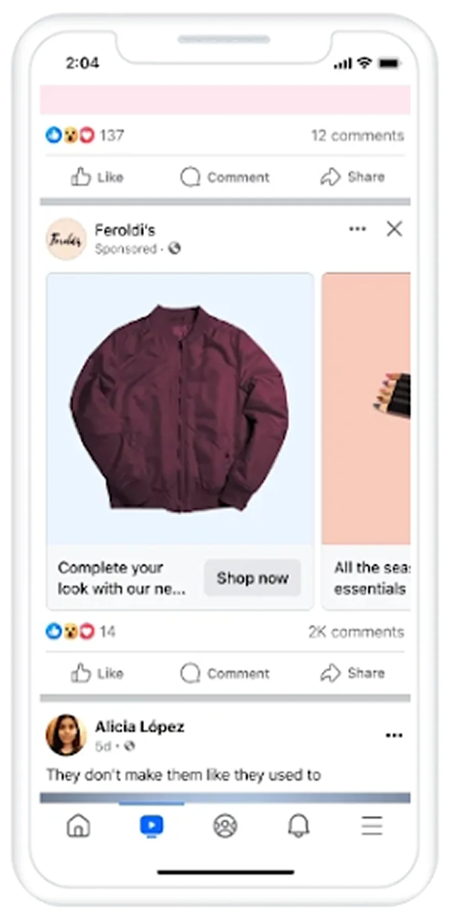 ตัวอย่างโฆษณา Facebook ที่แสดงบนหน้าฟีดของผู้ใช้