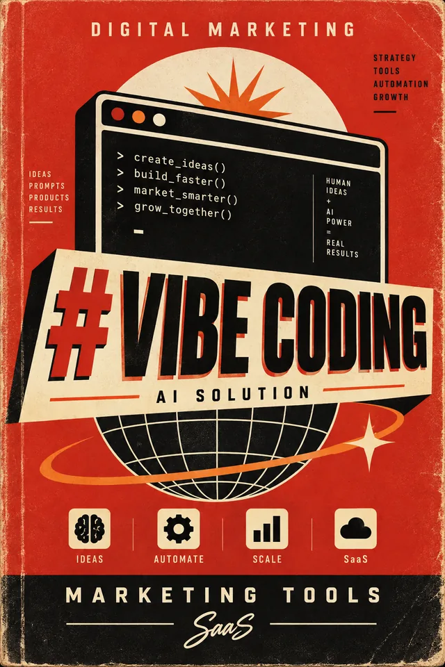 ปกหนังสือ #VIBE CODING Digital Marketing หน้าจอเทอร์มินัลเขียนโค้ดบนลูกโลก